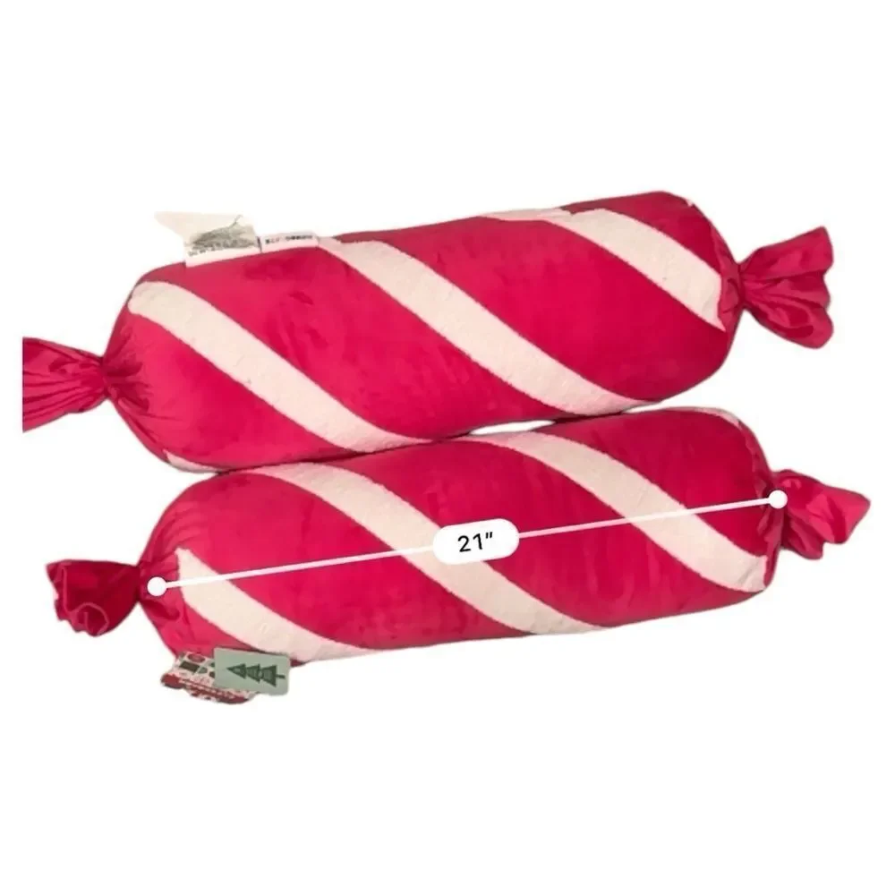 Set of 2 Novogratz Bright Fucsia Pink and White Rolled Christ as Candy Pillows